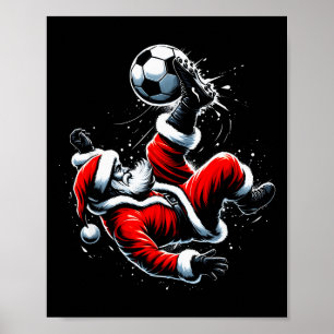 Affiche Père Noël footballeur coup de pied de bicyclette N