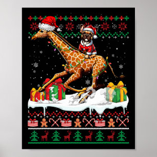 Affiche Père Noël French Bulldog équitation Giraffe Christ