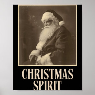Affiche Père Noël fumant drôle Noël Srit Vintage