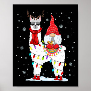 Affiche Père Noël Gnomes à cheval sur Llama Renne Noël Lum
