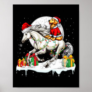 Affiche Père Noël Golden Retriever équitation Cheval Noël