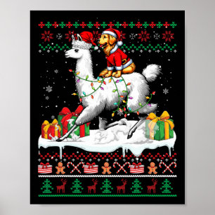 Affiche Père Noël Golden Retriever équitation Llama Christ
