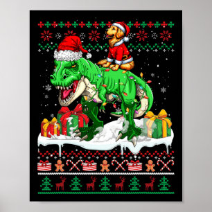 Affiche Père Noël Golden Retriever équitation T-rex Christ