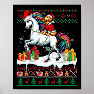 Affiche Père Noël Golden Retriever équitation Unicorn Chri