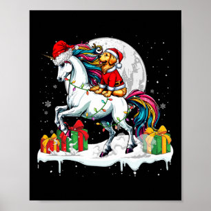 Affiche Père Noël Golden Retriever équitation Unicorn Chri
