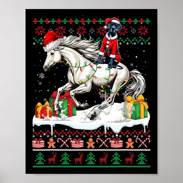 Affiche Père Noël Great Dane équitation Cheval Noël Sweate (Devant)
