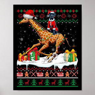 Affiche Père Noël Great Dane Riding Giraffe Sweat de Noël