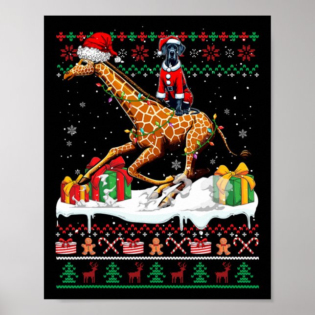 Affiche Père Noël Great Dane Riding Giraffe Sweat de Noël (Devant)