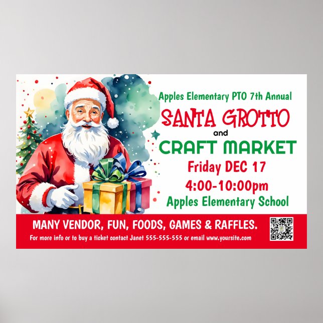 Affiche Père Noël Grotto & Craft Market PTO PTA Bannière d (Devant)