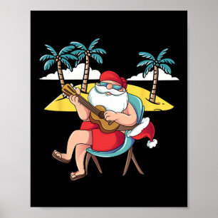 Affiche Père Noël hawaïen Guitare hawaïenne Noël en J