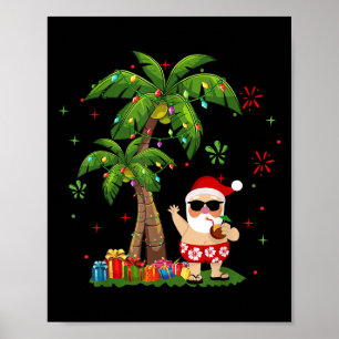 Affiche Père Noël Hawaii Noël Palm Tree Lumières Noël
