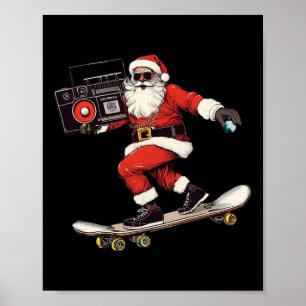 Affiche Père Noël Hip Hop en skateboard avec B