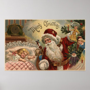 Affiche Père Noël Holding Doll, Dormir Girl