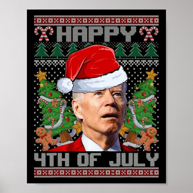 Affiche Père Noël Joe Biden Happy 4 juillet Ugly Christmas (Devant)