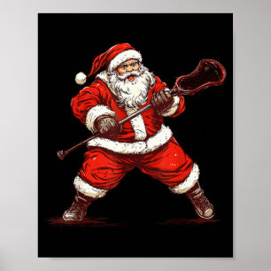 Affiche Père Noël jouant au lacrosse Drôle de lacrosse Jou
