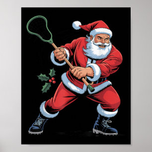 Affiche Père Noël jouant au lacrosse drôle de vacances Noë