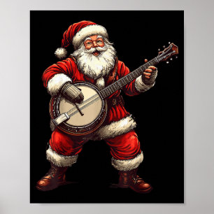 Affiche Père Noël jouant du banjo Joueur de banjo drôle Bl