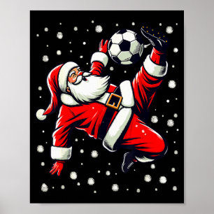 Affiche Père Noël joue au football coup de bicyclette, fem