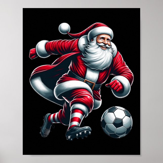 Affiche Père Noël Joue Soccer Sport Noël Femmes Hommes Enf (Devant)