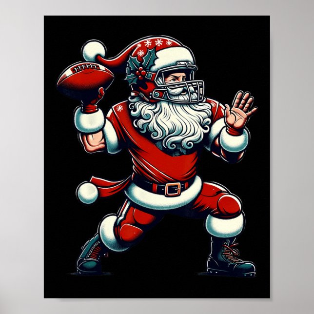 Affiche Père Noël Jouer au football américain Christmas Wo (Devant)