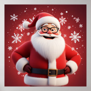 Affiche Père Noël joyeux entouré de flocons de neige