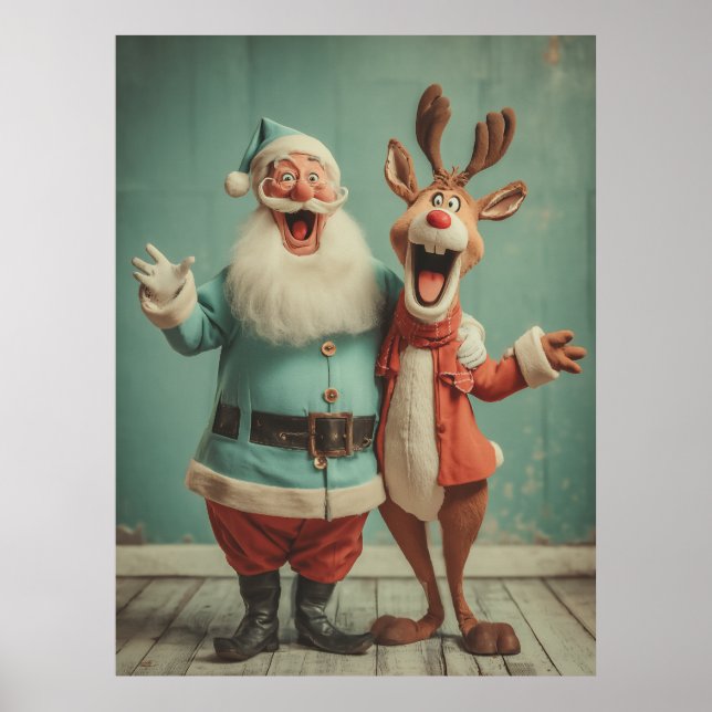 Affiche Père Noël joyeux et Rudolph allègre (Devant)