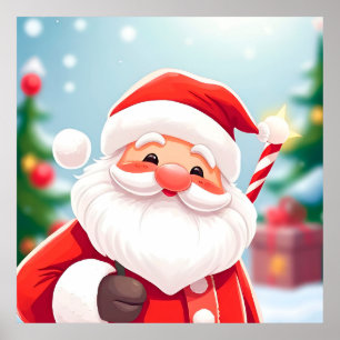 Affiche Père Noël joyeux tenant une canne à sucre