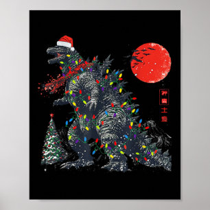 Affiche Père Noël Kaiju Drôle de Noël Monstre Xmas Lumière