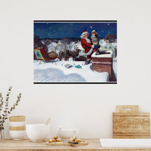 Affiche Père Noël livre une cargaison de livres par Wyeth