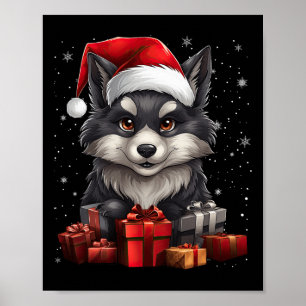 Affiche Père Noël loup chapeau Noël neige Xmas pyjama Pa