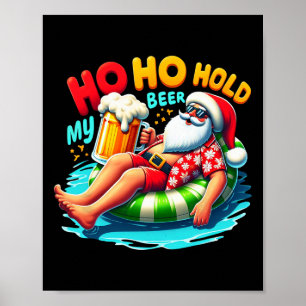 Affiche Père Noël lunettes Ho Ho Tiens ma bière Noël en ju
