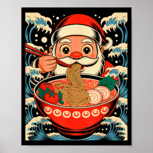 Affiche Père Noël mangeant des nouilles Ramen Noël japonai