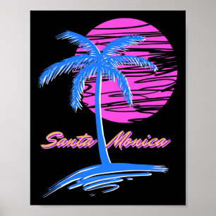 Affiche Père Noël Monica Beach Outrun 80s Vaporwave esthét