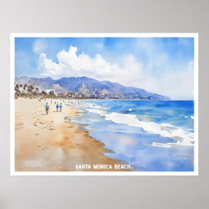 Affiche Père Noël Monica Beach, peinture à l'aquarelle de