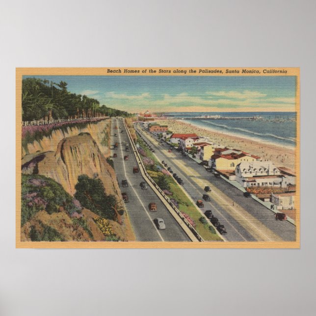 Affiche Père Noël Monica, CA - Scène De Plage Le Long Des  (Devant)
