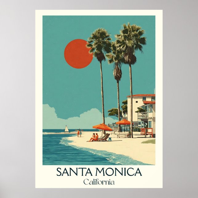 Affiche Père Noël Monica California Art Print | Plage Icon (Devant)