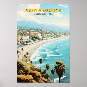 Affiche Père Noël Monica California USA Vintage voyage