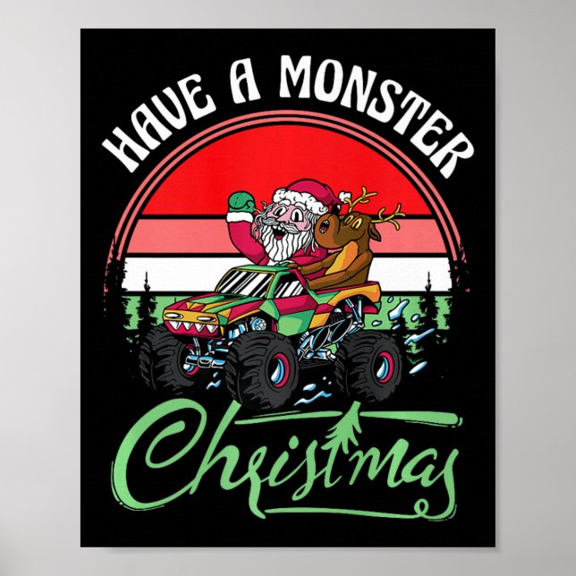 Affiche Père Noël Monster Truck Lover Xmas Boys Monster Tr (Devant)
