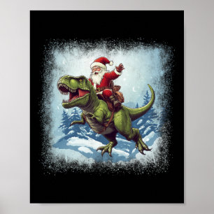 Affiche Père Noël montant un dinosaure T-rex Noël drôle 