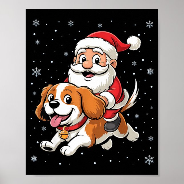 Affiche Père Noël montant un spaniel Cavalier King Charles (Devant)