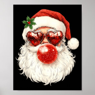 Affiche Père Noël Noël Soufflant Bubble Gum Et Lunettes De