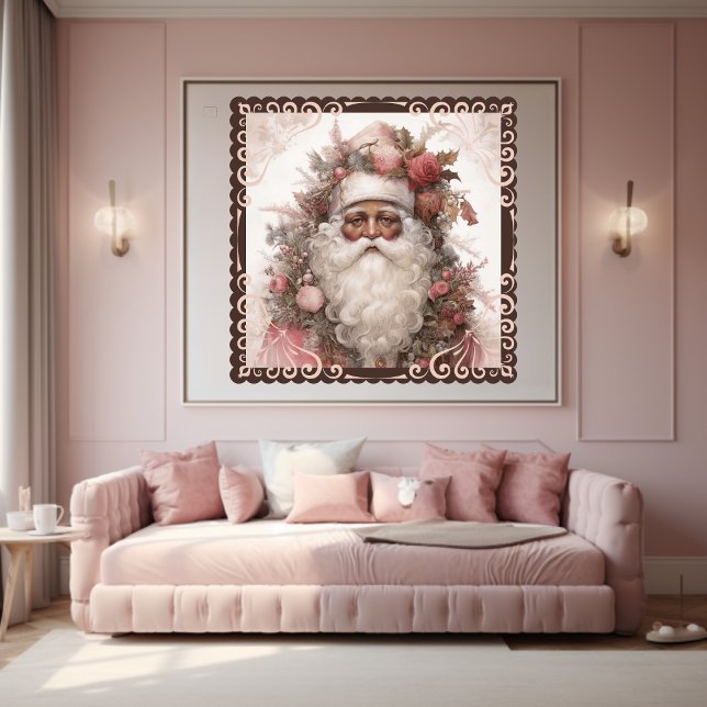 Affiche Père Noël noire florale en Noël rose (Créateur téléchargé)