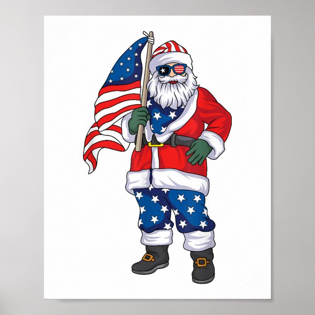 Affiche Père Noël patriotique Noël américain 4 juillet San (Devant)
