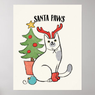 Affiche Père Noël Paws   Chat de rennes