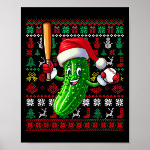 Affiche Père Noël Pickle Jouant au Baseball Xmas Joueur Vé