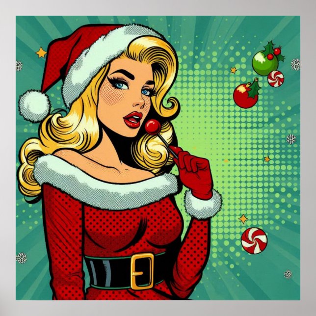 Affiche Père Noël Pinup : Pop Art Glam (Devant)