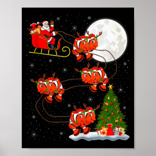 Affiche Père Noël Poisson Clown Traîneau Volant Drôle Magi