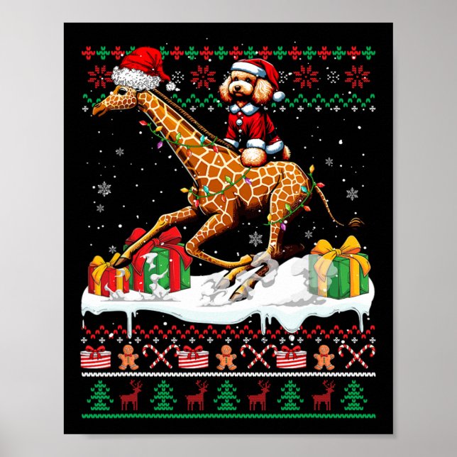 Affiche Père Noël Poodle Riding Giraffe Sweater Aimer (Devant)