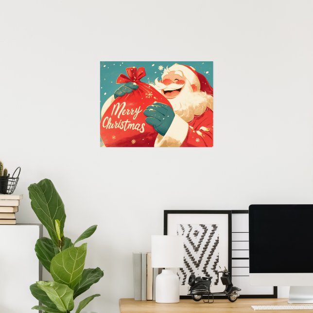 Affiche Père Noël préparant des cadeaux de Noël (Bureau à domicile)