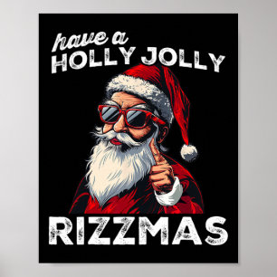 Affiche Père Noël qui miaule drôle de mème de Noël Rizz Ri
